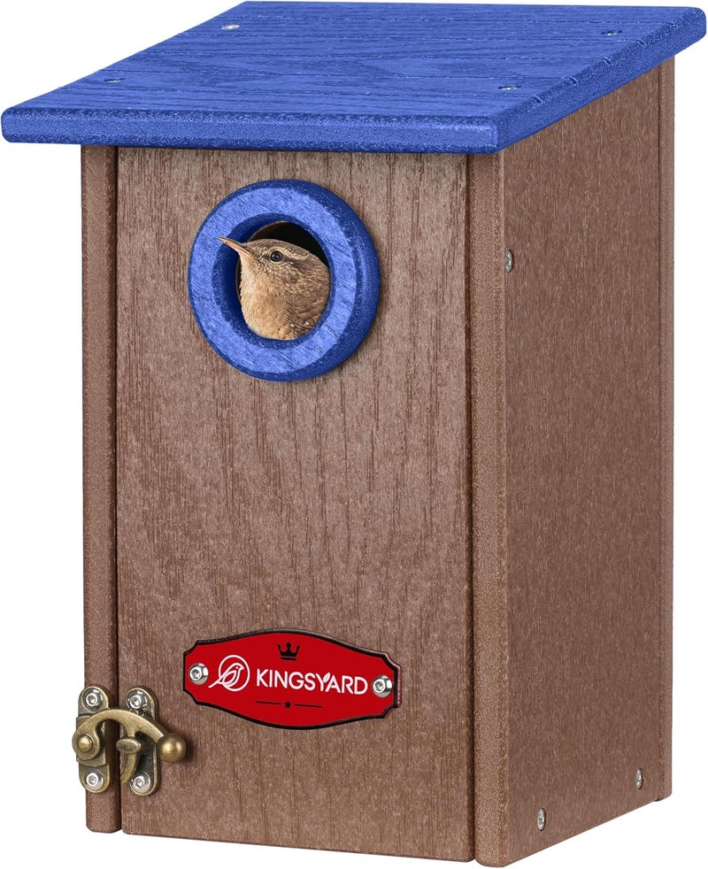 Kingsyard Recycled Plastic Bird House for Outdoors - Weatherproof Wren Bird Nesting with Predator Guard & Air Vents, Blue - Image 1
